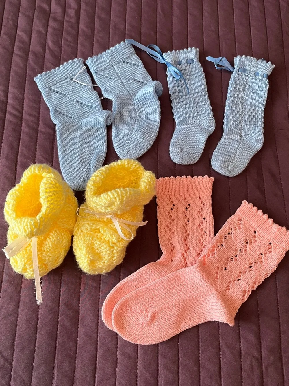 Handmade Knit & Crochet Baby Booties Socks Gift Set 4 Pairs